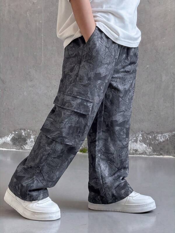 SHEIN Young Boy Casual Sports Cute Daily Comfortable Street Style Black And White Print Straight Leg Long Pants Spring Summer Autumn Winter Back To School