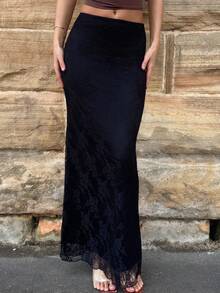 AmyJordy 女款純色蕾絲度假裙 秋季派對晚餐裙 黑色 夏季伴娘裙 - 黑色 - 查看 5