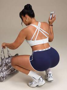 SHEIN Rhythm Era Plus Size Women's Sports Bra Gym Pilates White Summer - White - View 7
