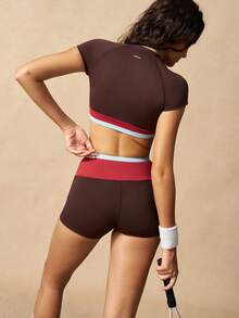 VARSIVA Women's Colorblock Short Sleeve Top And Shorts Casual Daily Sports Set - Multicolor - View 7