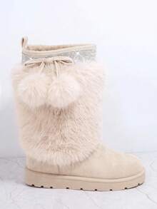 SHUZIA Women's Comfortable, Essential Fuzzy Round Toe Boots For Christmas - Apricot - View 1