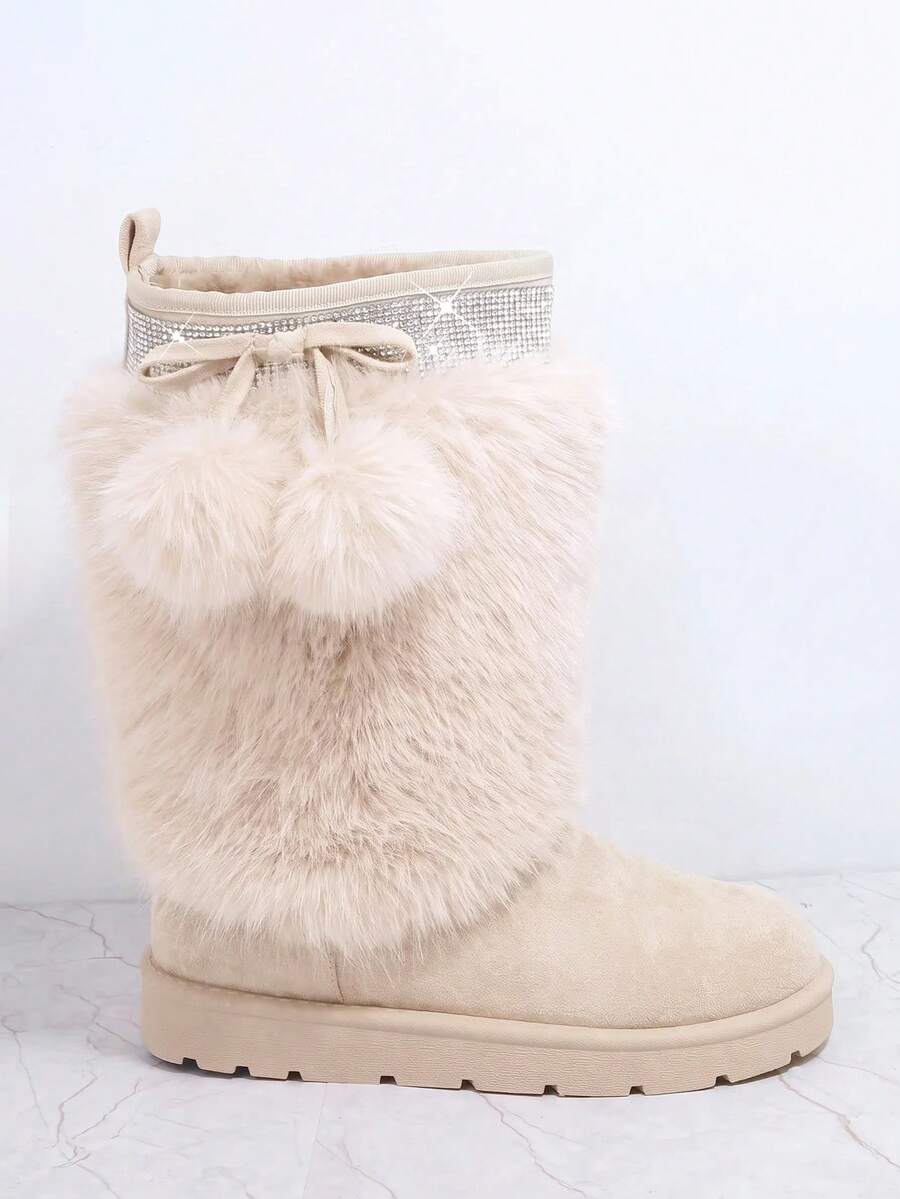 SHUZIA Women's Comfortable, Essential Fuzzy Round Toe Boots For Christmas - Apricot - View 1