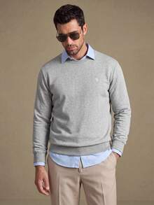 Lornavo Men's Slim Fit Minimalist Commuter Casual Long Sleeve Pullover Sweatshirt High Quality Store Style Business Office Grey Autumn - Light Grey - View 5