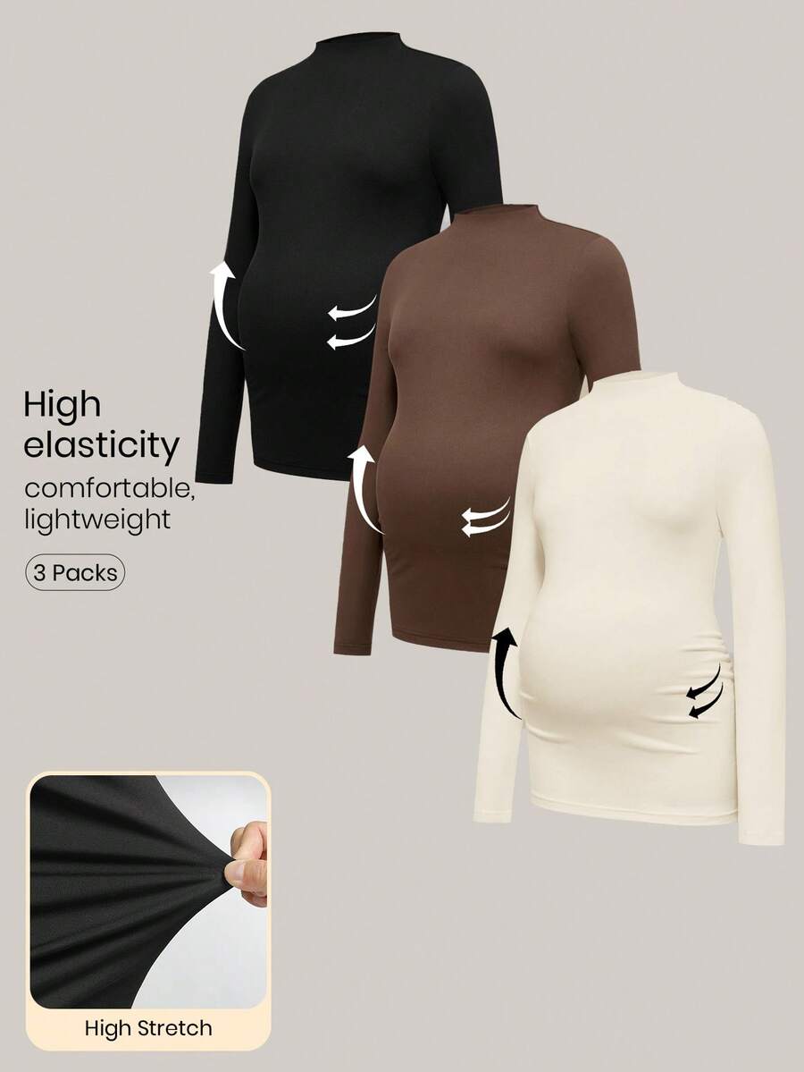 Modmama Maternity Casual Solid Color Slim Fit T-Shirt For Autumn/Winter Fall - Apricot - View 1