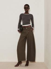 ATUI Studio Women's Loose Casual Curved Leg Jeans With Pockets - Brown - View 7