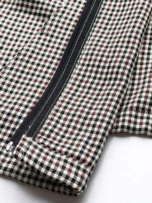 SHEIN EZwear 女款休閒百搭格紋高領連帽夾克，標準版型復古學院運動風 - 摩卡棕 - 查看 8