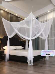1pc Mosquito Net, 4-Corner Bed Canopy, Suitable For Queen/King Size Bed, Polyester Fabric - Four-door Mosquito Net - View 1