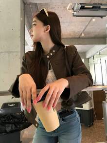 DAZY Women's Solid Color Korean Style Long Sleeve Autumn/Winter Jacket Top Cute Tops - Coffee Brown - View 1