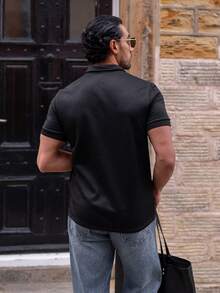 YOUESAWY YOUESAWY Men Quarter Zipper Polo Shirt, Formal - Black - View 2