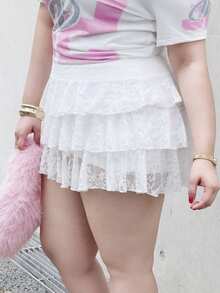 CHERRY TINTT SELECTION Plus Size Women Solid Color Lace Cake Skirt White Summer - White - View 3