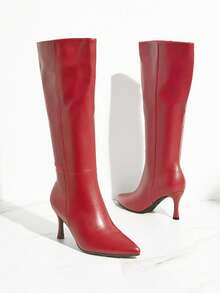 SHUZIA Knee-High Boot,Red, Pointy Toe, Kitten Heel Summer Shoes Spring Shoes Spring Break Easter - Red - View 3