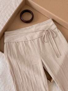 Comfortcana Spring/Summer Solid Color Waist Tie Vacation Casual Plus Size Women's Wide Leg Long Pants Fall - Khaki - View 1