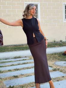 Jeta Ari Women Skirts Lettuce Trim Plain Anggun - Chocolate Brown - View 6