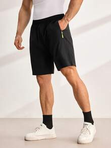 Celana Pendek Pria Zip Plain Casual - Hitam - View 6