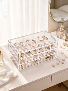1pc Large Capacity 72-Slot Acrylic Jewelry Box, Transparent Multi-Layer Stackable Drawer Organizer, Jewelry Storage And Organization, Holiday Gift - Multicolor - View 7