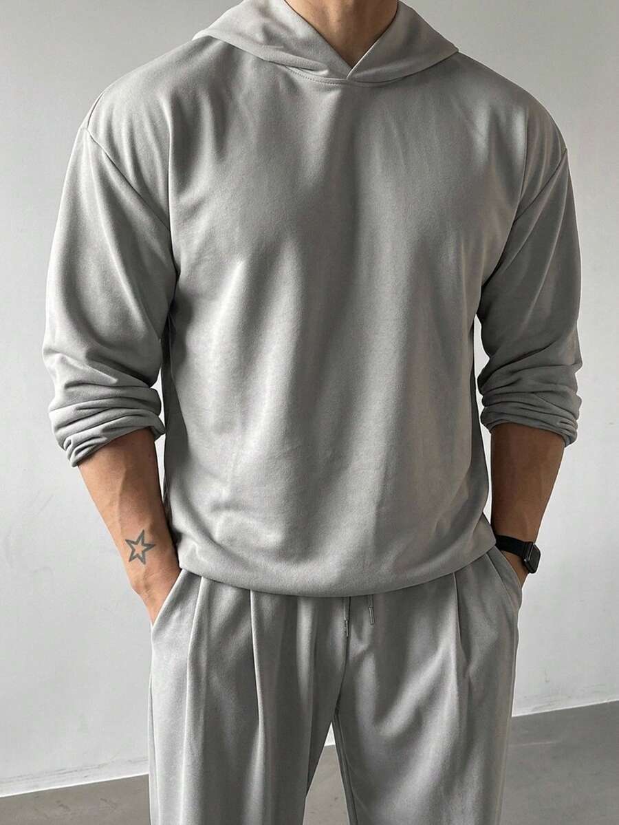 DAZY Men's Gray Loose Fit Long Sleeve Hoodie & Elastic Waist Sweatpants Set Fall - Grey - View 1