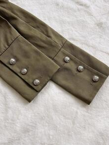 Soleia Women's Solid Color Stand Collar Casual Versatile Daily Travel Long Sleeve Jacket - Army Green - View 3