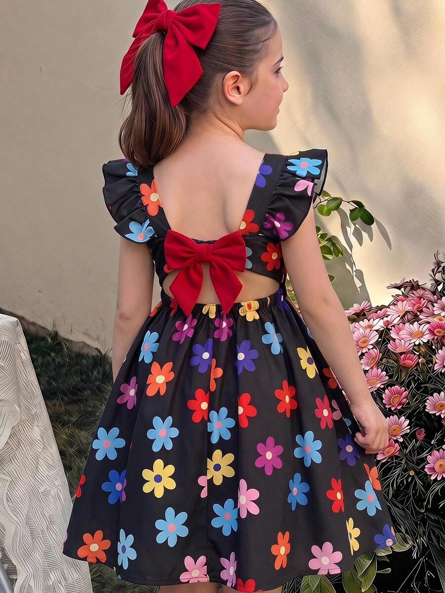 Emery Rose Kids 女童黃色格紋印花T恤度假風可愛度假洋裝 - 彩色 - 查看 1