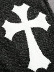 PAVTROS Men's Letter & Cross Print Drawstring Waist Casual Sweatpants - Black - View 4