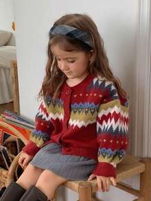 Hapijoa Young Girls Designer Red Long Sleeve Autumn/Winter Sweater Top Basic Layering Cardigan - Red - View 7