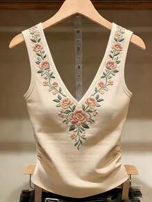 SHEIN Tank Top Kasual Musim Panas dengan Motif Bunga - Aprikot - View 7