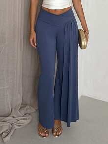 Glamine Haze Blue Asymmetrical Ribbon Detail High Waist Drape Wide Leg Slimming Versatile Casual Pants Hot Girl Style Floor Length Sweatpants - Dusty Blue - View 3