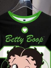 Betty Boop x SHEIN 女款夏季休閒卡通印花T恤 - 白色 - 查看 5