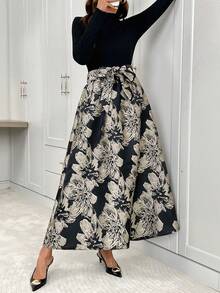 SHEIN Clasi Women's Floral Print Long Sleeve Elegant Dress - Black - View 1