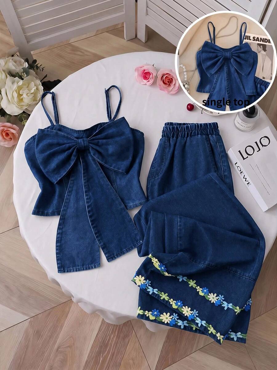 GlowEve Women's Bow Decor Camisole Denim Top - Blue - View 1
