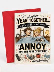1 Set Funny Couple Anniversary Card - Humorous Anniversary Theme Card With Envelope, Featuring Cozy Bed And Pet Dog Design; Paper Greeting Card, Suitable For Husband, Wife And Partner, Perfect For Wedding, Anniversary And Birthday - One Size Fits All - View 7