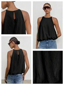 Maija Women's Solid Color Sexy Round Neck Peplum Top For Vacation - Black - View 5