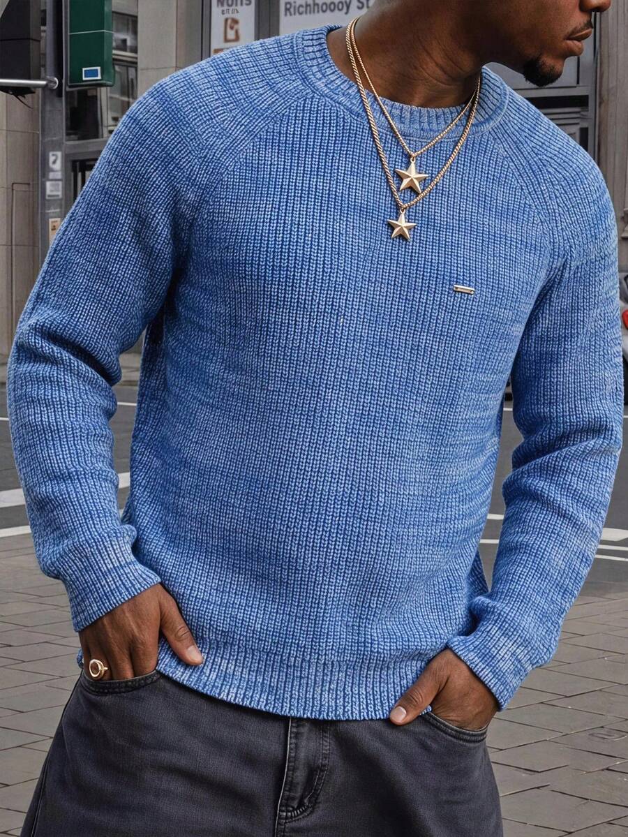 Manfinity Hypemode Sweater Kasual Pria Kerah Bulat, Musim Gugur/Dingin - MultiWarna - View 1