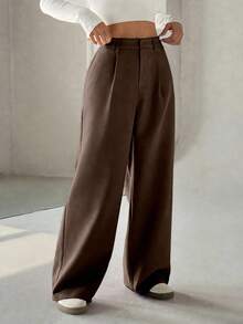 Flirla Women's Premium Elegant Slimming Casual Wide-Leg Pants Fall Cloth For Women - Brown - View 4