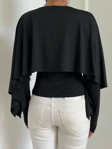 Aloruh Long Sleeve Cape Top Elegant Romantic Minimalist Office Commute Long-Sleeve Top Cape Top - Apricot - View 2