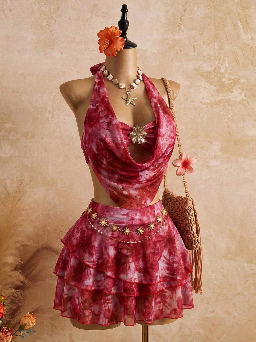 Bellisia 26SS 春夏度假浪漫紮染印花泳衣套裝含裙子 3 件組 - 彩色 - 查看 1