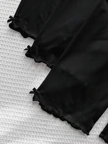 SHEIN LMoss 青少年女孩多件裝純色針織騎行緊身褲 - 黑色 - 查看 5