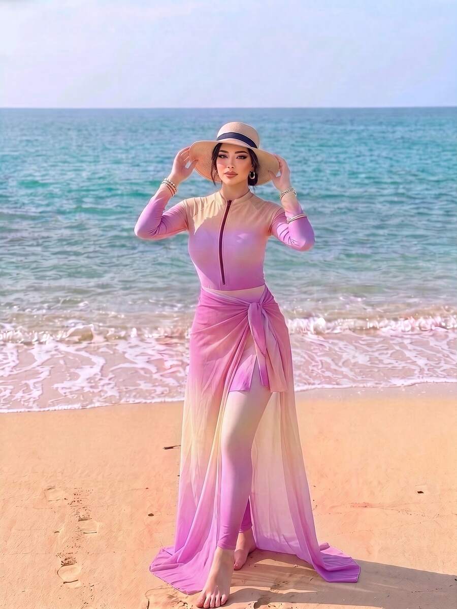 Swim Shayni 漸層色保守女款優雅度假泳衣套裝 - 彩色 - 查看 1
