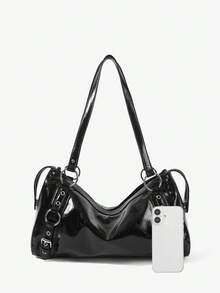 Viva Strut Ladies Shoulder Bag, Y2K Punk Street Style, Fashion Avant-Garde, Rivet Buckle Metal Decoration, Large Capacity, Suitable For College Travel Shopping - Black - View 4