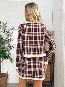 EMERY ROSE Women's Casual Elegant Plaid Cardigan & Knit Skirt Set - Multicolor - View 2
