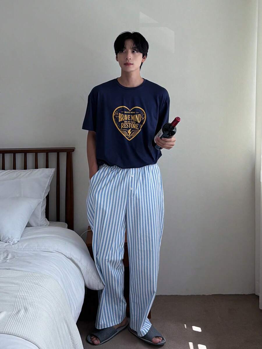 DAZY Men's Plaid Long Pants Loungewear Bottoms For Spring Fall - Blue and White - View 1