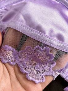 Divavoom Women's Sexy Hollow Lace Striped Satin Non-See-Through Underwire Bra And T-Back Panty Lingerie Set, 2 Pieces - Purple - View 6