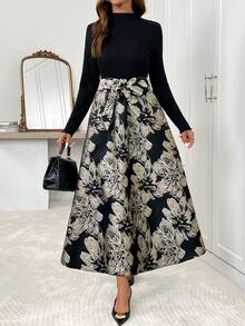 SHEIN Clasi Women's Floral Print Long Sleeve Elegant Dress - Black - View 6