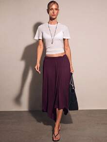 COSMINA Women's Solid Color Pleated Casual Versatile Daily Wear Skirt - Purple - View 5