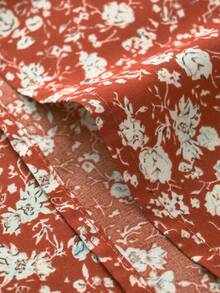 EMERY ROSE 女士花卉印花 V 领短袖衬衫，夏季新年衣服，短袖上衣 - 紅色 - 查看 4