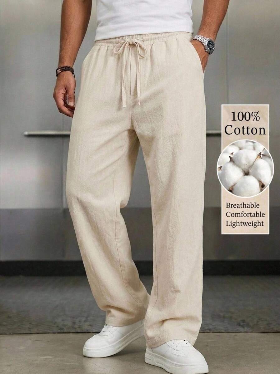 HIMLAND Men's Woven Fashion Casual Business Solid Color Long Pants - Beige - View 1