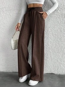 WovenCharm Pantalones de pierna ancha con cintura de cordón, talla pequeña - Marrón - Ver 6