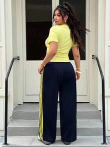 Muchica Spring/Summer Casual Embroidered Small Label Grey Plus Size Women 2 Pieces Set - Yellow - View 2