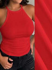 Slaydiva Top de tirantes para mujer 2026 Primavera/Verano Nuevo Casual Básico Versátil Blanco Sólido Acanalado Cuello Redondo Espalda Deportiva Hombros Descubiertos. Adecuado para Citas, Día de San Valentín, Temporada de Bodas, Fiesta, Clubes Sexys, Deportes, Yoga, Vacaciones, Playa, Estilo Boho, Playas de Arena, Regreso a la Escuela, Salidas Diarias, Fiesta, Té de la Tarde, Outfits de Brunch, Outfits de Aeropuerto-D - Rojo - Ver 9