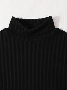 SHEIN Teen Girls Fall Dresses High Neck Ribbed Knit Dress, Autumn/Winter Slim Fit Long Sleeve Snug Fit Midi Dress - Black - View 3