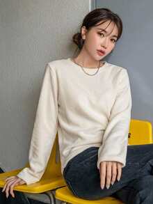 DAZY 女款素色休閒百搭日常長袖T恤 - 白色 - 查看 1